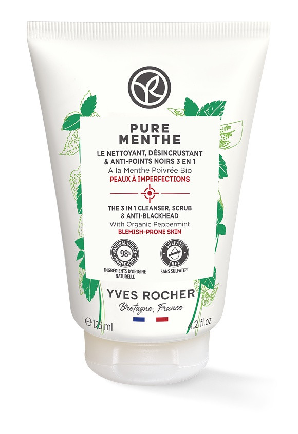 Tẩy Da Chết Yves Rocher Pure Menthe - The 3 In 1 Cleanser, Scrub & Anti-blackhead